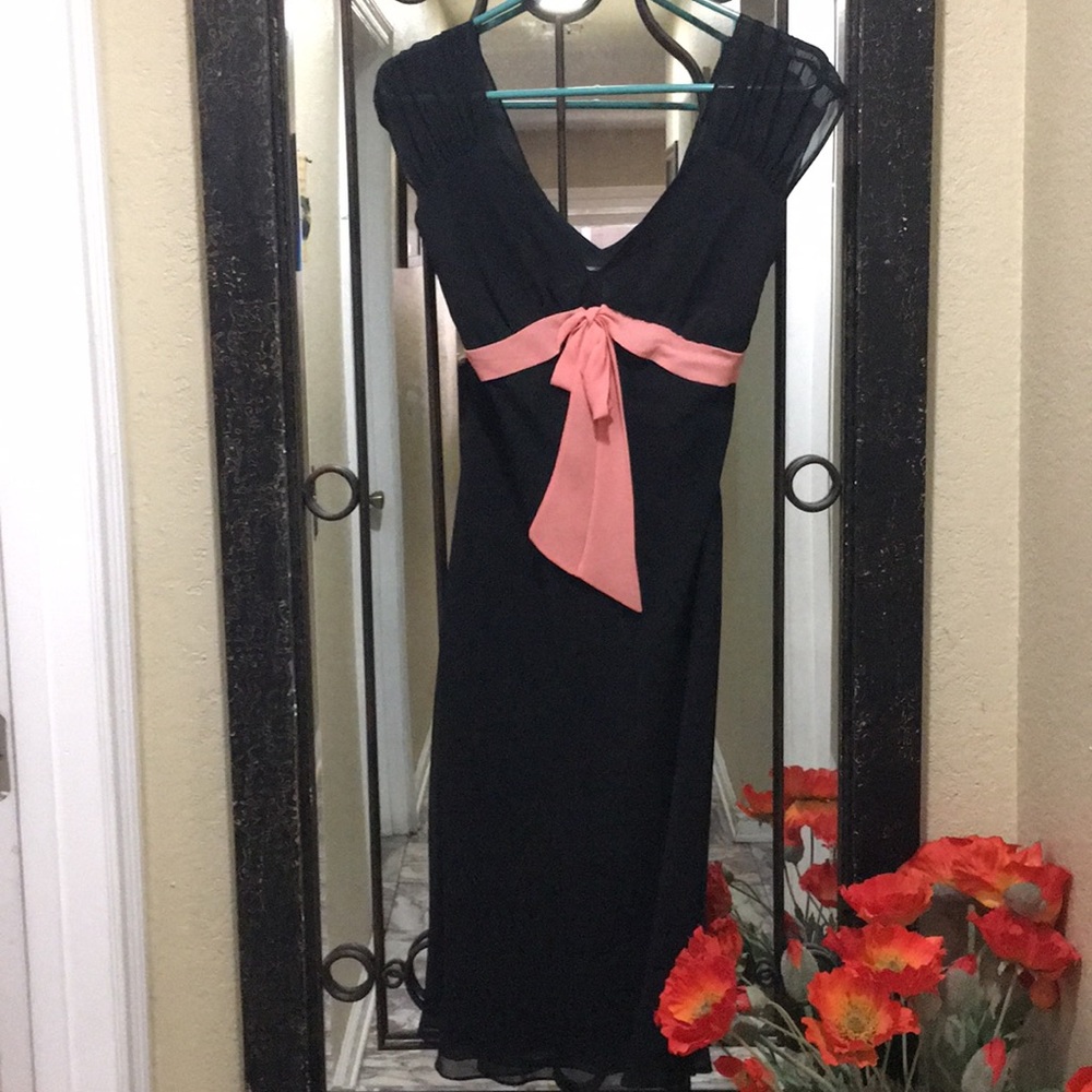 Sexy black dress with rose pink bow